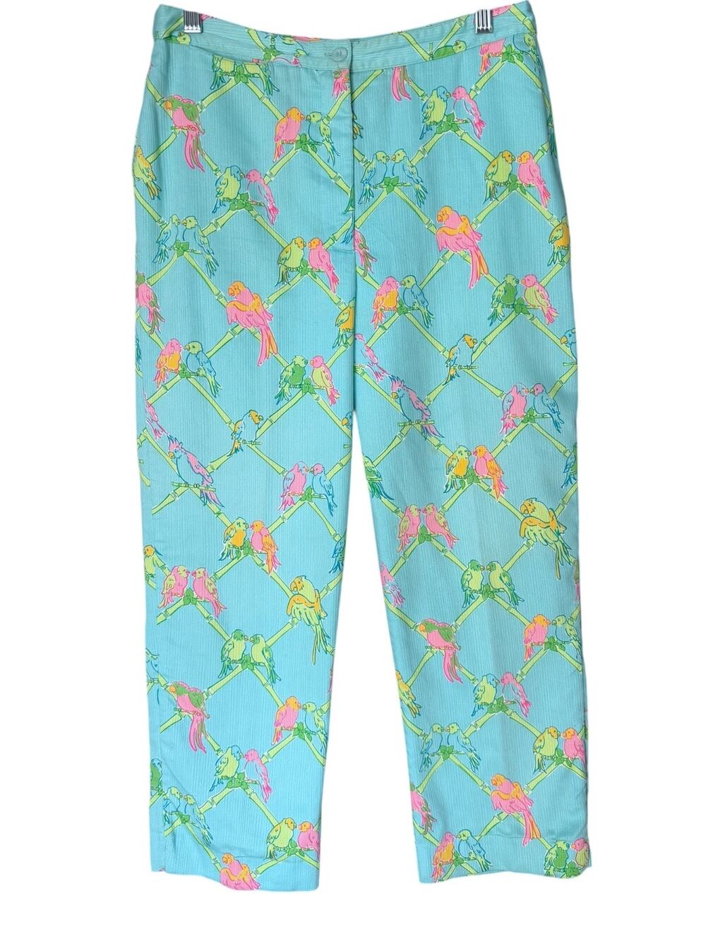 Lilly Pulitzer Birds of Paradise Parrot Print Capri Pants Women’s 8 Teal Blue